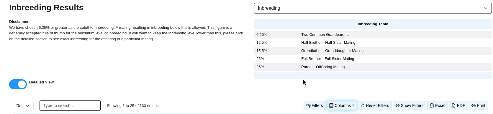 Turn on Detailed View, then click Excel. For more than 10 bulls, do it again with the next 10 and upload every file.