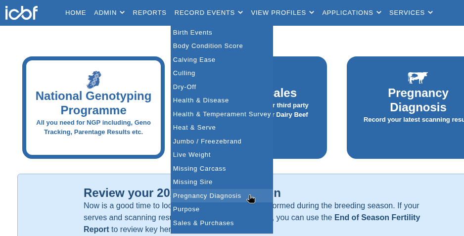 Open Record Events, then Pregnancy Diagnosis.